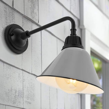 Croydon 9.63" Farmhouse Industrial Indoor/Outdoor Iron LED Gooseneck Arm Outdoor Sconce - JONATHAN Y
